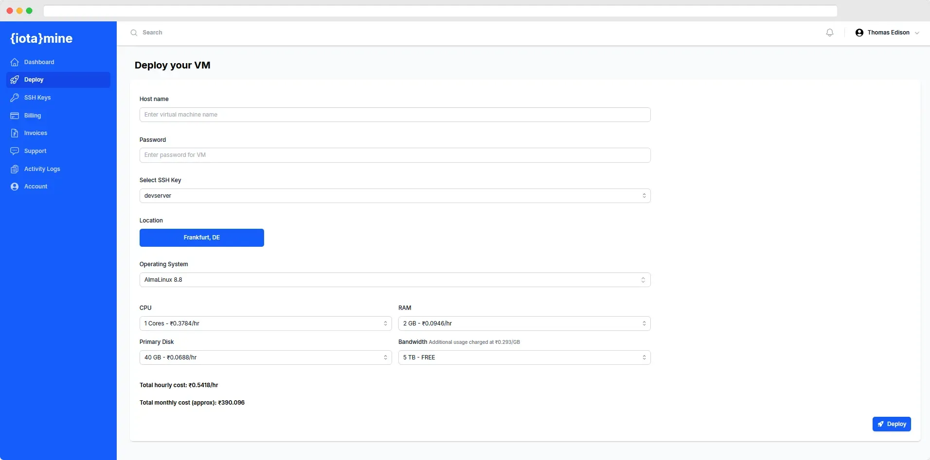 Iotamine VPS Deploy Page