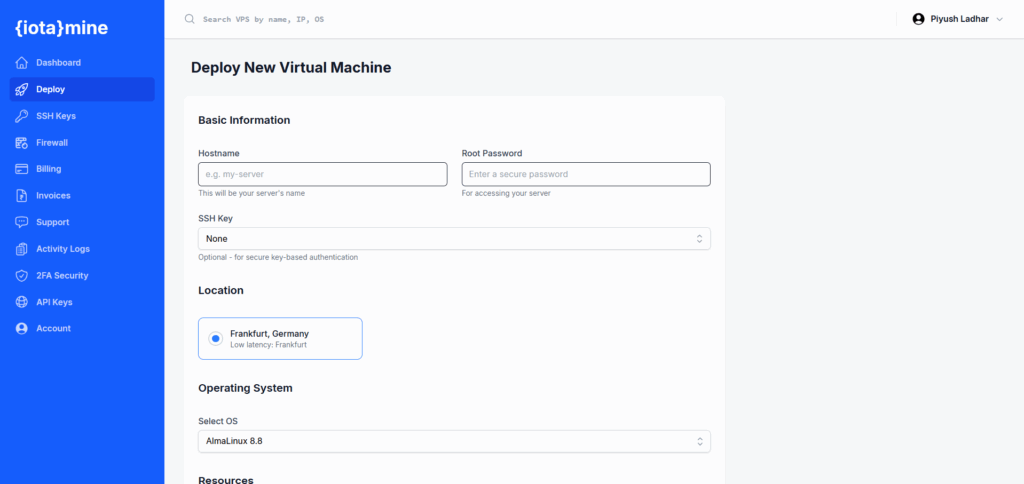 Iotamine Deploy Page