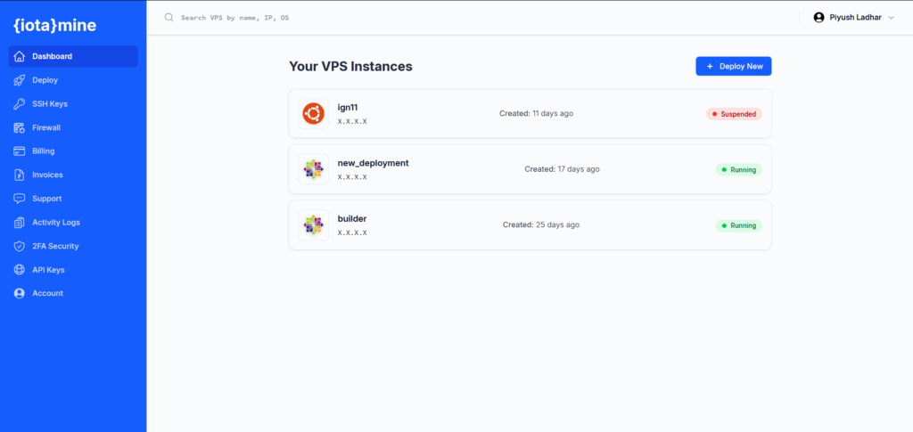 Iotamine Instances Page